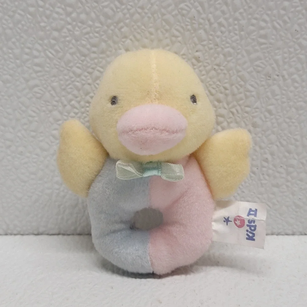 1999 Vintage Kids II Baby Ring Rattle Blue Pink Yellow Duck Plush Toy